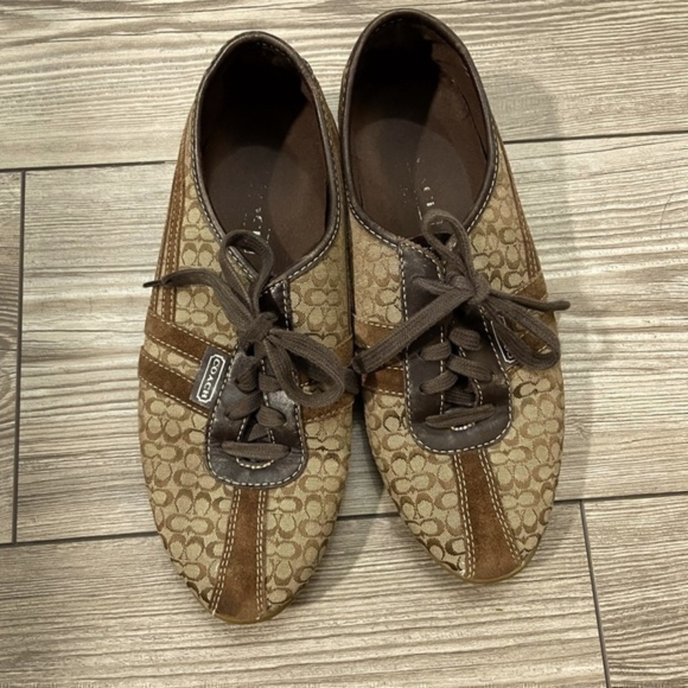 Gorgeous Vintage Coach P506 Ellie Brown Leather & Canvas LaceUp Women’s Size 7.5